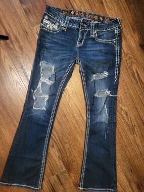 Rock Revival Women’s Distressed Dark Blue Jeans